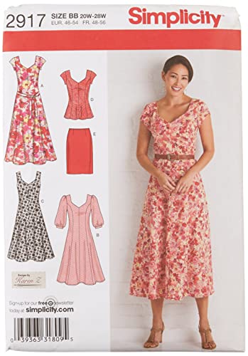 Simplicity Simplcity 2917 Damen & Plus Size Kleider, Papier, weiß, BB (20W-28W) von Simplicity