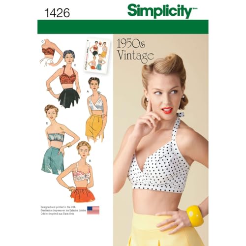 Simplicity Simplcity Schnittmuster 1426: Damen-BH-Tops im Vintage-Stil der 1950er Jahre, Größe D5, Papier, weiß, (4-6-8-10-12) von Simplicity