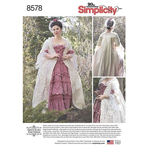 Simplicity Simplcity Schnittmuster 8578 Damenkleid aus dem 18. Jahrhundert, Seidentaft, Dupioni, Satin, Bedruckte Baumwolle, erhältlich, D5 (4-6-8-10-12) von Simplicity