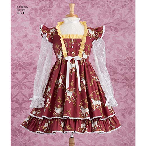 Simplicity US8671D5 Damen Lolita Kostüm Kleider Schnittmuster, Papier, weiß, 4/6/8/10/12 von Simplicity