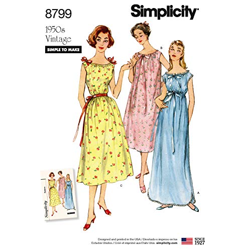 Simplicity US8799APattern 8799 Damen Vintage Nachthemd, Papier, Weiß, A (XS-S-M-L-XL) von Simplicity