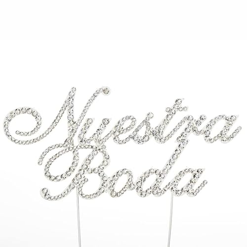 Glitzernde Strasssteine Silber Kuchendekoration – besondere Worte Dekoration für Hochzeit, Geburtstag, Geschlechtsoffenbarung & Jahrestag Kuchen – 15,2 cm B x 7,6 cm H (Nuestra Boda) von Simply Elegant Crafts and Party
