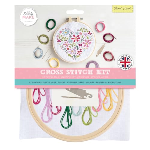 Simply MAKE Kreuzstich-Set, Blumenherz, mehrfarbig, einzelnes Bastelset, Kreuzstich-Kits für Erwachsene, Nähset und Stickset für Heimhandwerk, Stickgarne enthalten Simply MAKE Kreuzstich-Set, Blumenherz, mehrfarbig, einzelnes Bastelset, Kreuzstich-Kits für Erwachsene, Nähset und Stickset für Heimhandwerk, Stickgarne enthalten von Simply MAKE