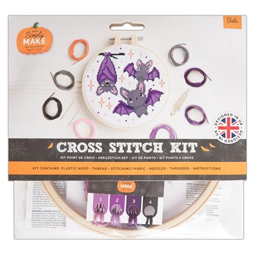 Simply MAKE Kreuzstich-Set, Fledermaus-Design, Halloween, Reifen, Stickgarn, Stoff & Nadel, perfekt für Anfänger, Anfänger, Kreuzstich-Bastelset, tolle Geschenke, Bastel-Hobbyisten Simply MAKE Kreuzstich-Set, Fledermaus-Design, Halloween, Reifen, Stickgarn, Stoff & Nadel, perfekt für Anfänger, Anfänger, Kreuzstich-Bastelset, tolle Geschenke, Bastel-Hobbyisten von Simply MAKE
