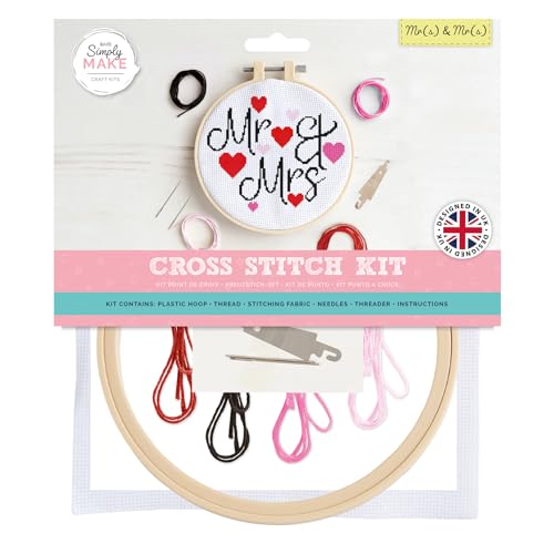 Simply MAKE Kreuzstich-Set, Mr(s) und Mr(s), mehrfarbig, Einzel-Bastelset, Kreuzstich-Kits für Erwachsene, Nähset und Stickset für Heimhandwerk, Stickgarne enthalten von Simply MAKE