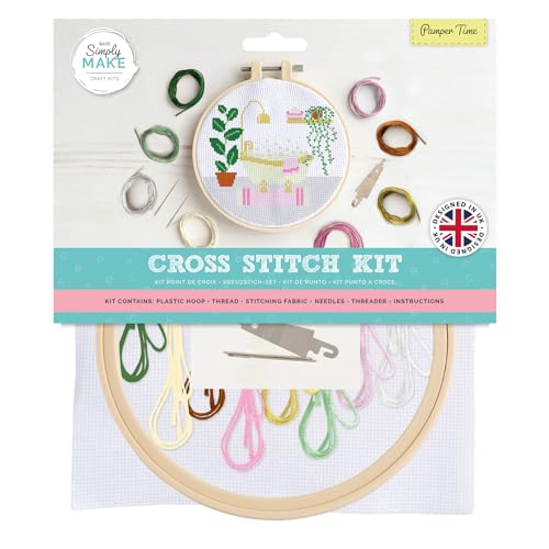 Simply MAKE Kreuzstich-Set, Verwöhnzeit, mehrfarbig, einzelnes Bastelset, Kreuzstich-Kits für Erwachsene, Nähset und Stickset für Heimhandwerk, Stickgarne enthalten von Simply MAKE