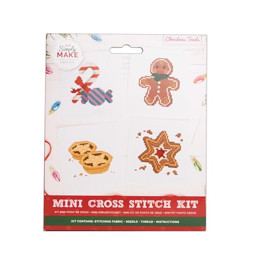 Simply MAKE Kreuzstich-Set, Weihnachts-Leckereien, Stickerei, Faden, Stoff und Nadel, perfekt für Anfänger, Anfänger, Kreuzstich-Bastelset, tolles Geschenk, Bastel-Hobbyisten, festliche Heimdekoration von Simply MAKE