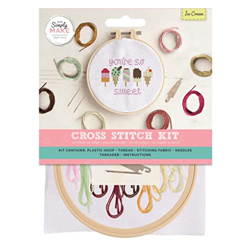 Simply MAKE Kreuzstich-Set – Eiscreme-Design für Kinder und Erwachsene, inklusive Reifen, Stickgarn, Stoff und Nadel – perfekt für Erwachsene Handwerk und Anfänger – Starter-Kreuzstich-Bastelset Simply MAKE Kreuzstich-Set – Eiscreme-Design für Kinder und Erwachsene, inklusive Reifen, Stickgarn, Stoff und Nadel – perfekt für Erwachsene Handwerk und Anfänger – Starter-Kreuzstich-Bastelset von Simply MAKE