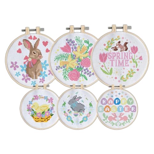 Simply MAKE Kreuzstich-Set Frühling/Ostern, Set mit 6 Stück, für Kinder, Erwachsene, einschließlich Reifen, Stickgarn, Stoff und Nadel, perfekt für Erwachsenenhandwerk und Anfänger, Anfänger, Simply MAKE Kreuzstich-Set Frühling/Ostern, Set mit 6 Stück, für Kinder, Erwachsene, einschließlich Reifen, Stickgarn, Stoff und Nadel, perfekt für Erwachsenenhandwerk und Anfänger, Anfänger, von Simply MAKE