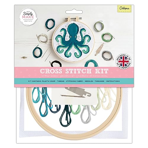 Simply MAKE Kreuzstich-Set – Oktopus-Design für Kinder und Erwachsene, einschließlich Reifen, Stickgarn, Stoff und Nadel, perfekt für Erwachsene Handwerk und Anfänger, Starter-Kreuzstich-Bastelset Simply MAKE Kreuzstich-Set – Oktopus-Design für Kinder und Erwachsene, einschließlich Reifen, Stickgarn, Stoff und Nadel, perfekt für Erwachsene Handwerk und Anfänger, Starter-Kreuzstich-Bastelset von Simply MAKE