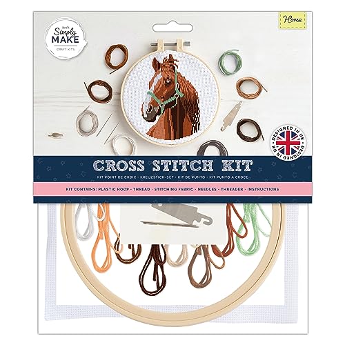 Simply MAKE Kreuzstich-Set – Pferde-Design für Kinder und Erwachsene, einschließlich Reifen, Stickgarn, Stoff und Nadel, perfekt für Erwachsenen-Bastelarbeiten und Anfänger, pferd von Simply MAKE