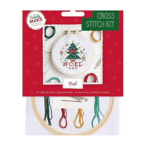 Simply Make Kreuzstich-Set – Noel-Design für Kinder und Erwachsene, inklusive Reifen, Stickgarn, Stoff und Nadel – perfekt für Erwachsene Handwerk und Anfänger – Starter-Kreuzstich-Bastelset von Simply MAKE