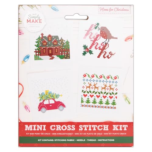 Simply Make Kreuzstich-Set Zuhause für Weihnachten, 4 Stück, Stickerei, Faden, Stoff und Nadel, perfekt für Anfänger, Anfänger, Kreuzstich-Bastelset, tolles Geschenk, Bastel-Hobbyisten, festliche von Simply MAKE