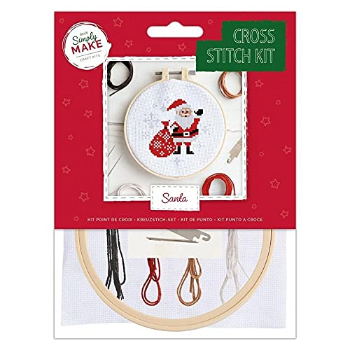 Simply Make Kreuzstich-Set – Weihnachtsmann-Design für Kinder und Erwachsene, inklusive Reifen, Stickgarn, Stoff und Nadel – perfekt für Erwachsene Handwerk und Anfänger – Starter-Kreuzstich-Bastelset von Simply MAKE