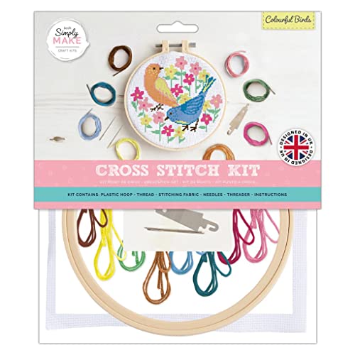 Simply MAKE Kreuzstich-Set für Erwachsene, bunte Vögel, ein perfektes Geschenk für jeden Kreativitäts- und Hobbyliebhaber, ideal für Anfänger, erste Starter-Sets, machen Sie Ihr eigenes DIY-Bastelset von Simply MAKE