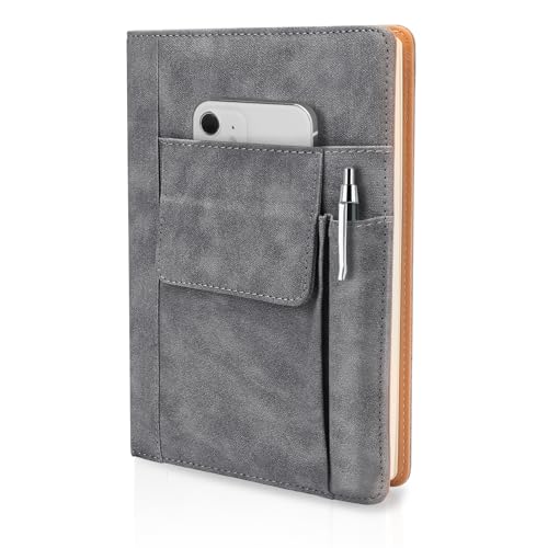 Simpolor Notizbuch A5 Hardcover, liniert, 100 Blatt/200 Seiten, Notizheft a5 mit 3 Taschen für Mobiltelefon, Stift, Kreditkarte von Simpolor