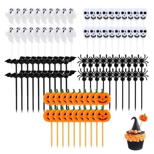 100 Stück Halloween Cupcake Topper, 5 Stile, Kuchendeko mit Fledermaus, Geist, Kürbis und Spinne für Halloween-Party 100 Stück Halloween Cupcake Topper, 5 Stile, Kuchendeko mit Fledermaus, Geist, Kürbis und Spinne für Halloween-Party von Simsky