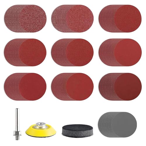 100 Stück Schleifpapier Klett 2 Zoll 50mm Körnung 80 120 180 320 400 800 1000 1200 2000 3000, Schleifpapier Klett Set, Schleifscheiben Pad Kit Polierpad Adapter von Simsky