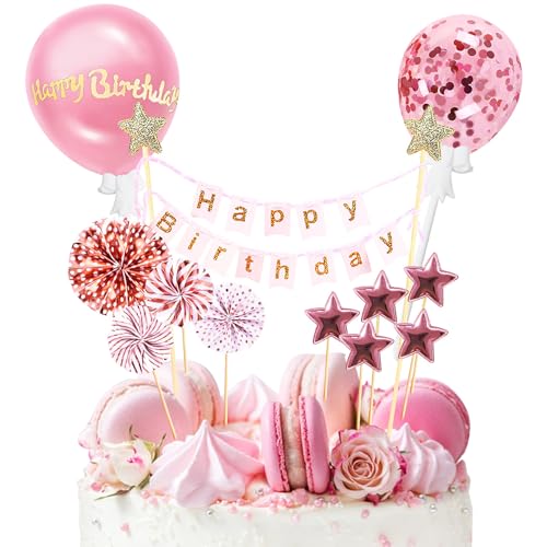 12 Stück Tortendeko Rosegold, Happy Birthday Kuchendeko, Glitter Cake Topper, Sterne Cupcake Tortenstecker, Papierfächer Sterne und Liebe Konfetti-Luftballons für Mädchen Junge 12 Stück Tortendeko Rosegold, Happy Birthday Kuchendeko, Glitter Cake Topper, Sterne Cupcake Tortenstecker, Papierfächer Sterne und Liebe Konfetti-Luftballons für Mädchen Junge von Simsky