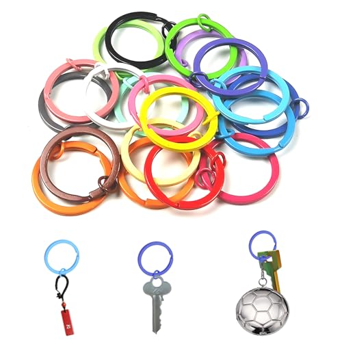 20 Stück Bunte Flache Schlüsselringe, Metallische Schlüsselanhänger Ringe, Runde Split Biegeringe für Schlüssel, Halsketten, Armbänder, Ohrringe und DIY Kunst, 30mm von Simsky