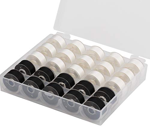 Simthread 25 Stück 15 weiß + 10 schwarz vorgewickelte Spulenfaden Größe A Klasse 15 (SA156) 60WT mit transparenter Aufbewahrungsbox aus Kunststoff 70D/2 für -Stickgarn Nähgarn Nähgarn Nähgarn von Simthread