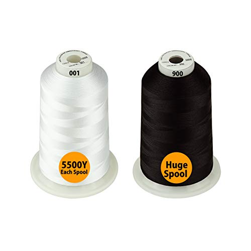 Simthread - 26 Auswahlen - Packungen von Polyester-Stickmaschinengarn, riesige Spule 5500Y für Allzweck-Nähmaschinen – 1 weiß + 1 schwarz von Simthread