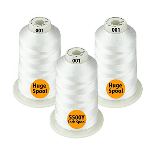 Simthread 3er Set (Weiß) Polyester Maschinen Stickgarn Riesige Spule 5000M für alle Stickmaschine von Simthread