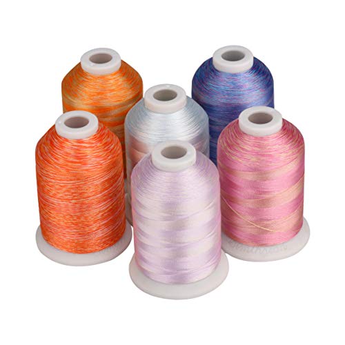 Simthread 6 Farben verlaufendes Polyester-Stickgarn für Maschinen, 1100 Yards (1000M) pro Spule für Janome Babylock Singer Pfaff Bernina Husqvarna-Stick- und Nähmaschinen von Simthread