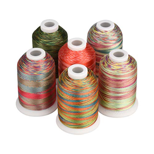 Simthread 6 Farben verlaufendes Polyester-Stickgarn für Maschinen, 1100 Yards (1000M) pro Spule für Janome Babylock Singer Pfaff Bernina Husqvarna-Stick- und Nähmaschinen von Simthread