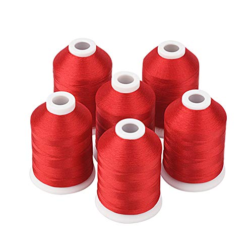 Simthread 6 Spulen 1000M (1100Y) Polyester-Stickereigarn, 40wt 100% Polyester-Garne für alle Stickmaschinen - Rot von Simthread