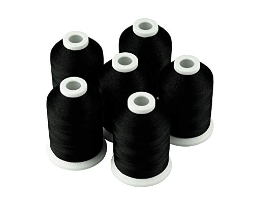 Simthread 6 Spulen 1000M (1100Y) Polyester-Stickereigarn, 40wt 100% Polyester-Garne für alle Stickmaschinen - Schwarz von Simthread