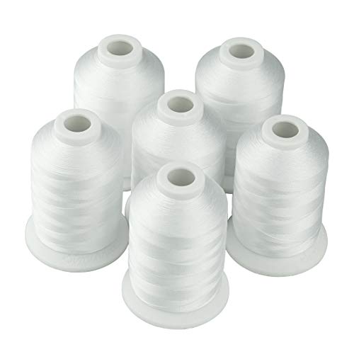 Simthread 6 Spulen 1000M (1100Y) Polyester-Stickereigarn, 40wt 100% Polyester-Garne für alle Stickmaschinen - Weiß. von Simthread