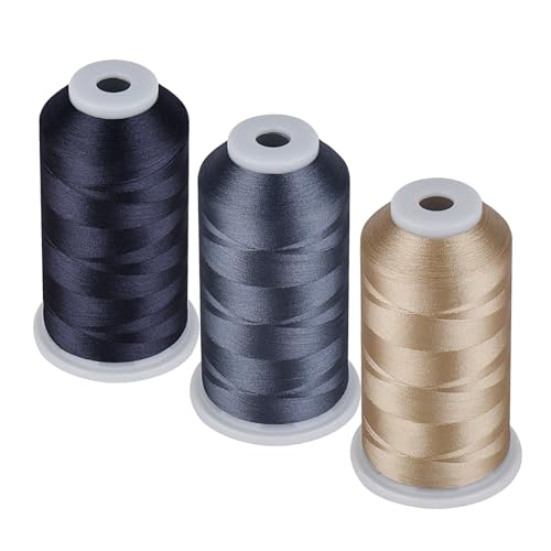 Simthread 60 W Spulenfüllgarn, Maschinenstickgarn, 5000 m, 3er-Pack, Zinn, Dunkelgrau / Beige von Simthread