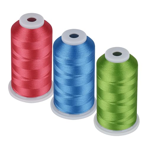 Simthread 60 WT Spulenfüllgarn, Maschinenstickgarn, 5000 m, 3er-Pack, Himmelblau, Tiefrosa, Limettengrün von Simthread