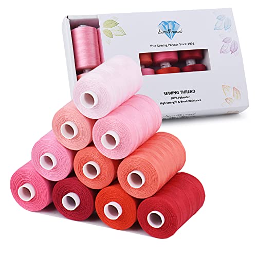 Simthread Allzweck-Nähgarn, 10 Spulen Größe 40D/2 Polyester-Nähgarn zum Nähen, Quilten und für die Nähmaschine - Praktische Polyester-Nähgarne für die Nähmaschine, je Spule 1000 Yards(rote Serie) Simthread Allzweck-Nähgarn, 10 Spulen Größe 40D/2 Polyester-Nähgarn zum Nähen, Quilten und für die Nähmaschine - Praktische Polyester-Nähgarne für die Nähmaschine, je Spule 1000 Yards(rote Serie) von Simthread