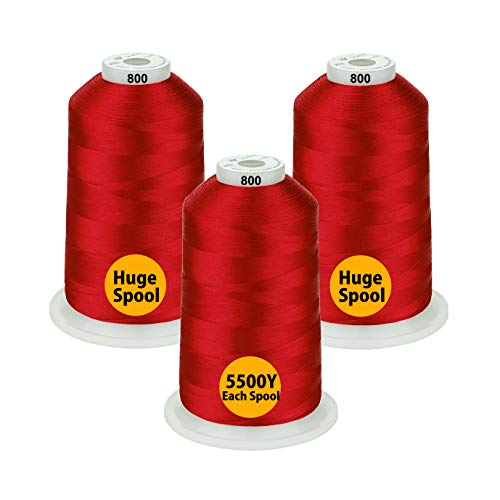 Simthread Allzweck-Polyester-Stickmaschinengewinde Riesenspule 5000M 5500Y zum Nähen von Stickmaschinen (3 Rot) von Simthread