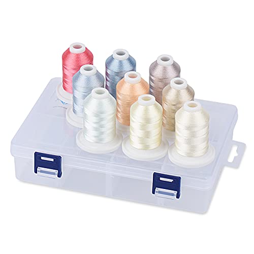 Simthread Maschinen Stickgarn mit Kunststoff-Aufbewahrungsbox, 9 Pastell Farben, 800 Yards Schnappen Spulen, für professionelles Stickdesign Simthread Maschinen Stickgarn mit Kunststoff-Aufbewahrungsbox, 9 Pastell Farben, 800 Yards Schnappen Spulen, für professionelles Stickdesign von Simthread