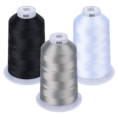 Simthread Maschinenstickgarn 5000M Spulen Set Polyester Stickgarn Klassische Farben - Weiß Schwarz und Grau für Babylock, Janome, Kenmore, Singer, W6 N Stickereimaschine von Simthread