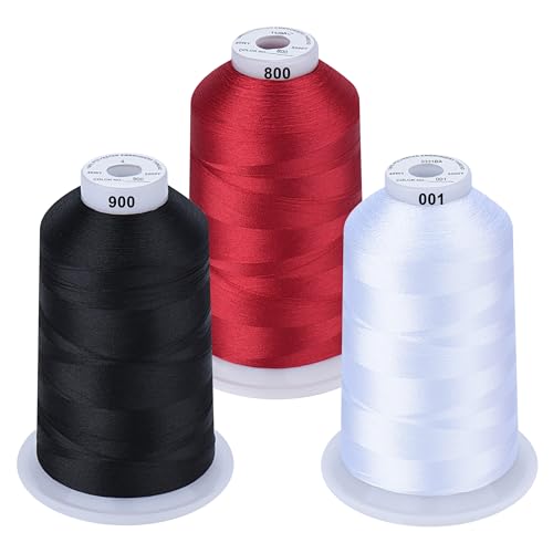 Simthread Maschinenstickgarn 5000M Spulen Set Polyester Stickgarn Klassische Farben - Weiß Schwarz und Rot für Babylock, Janome, Kenmore, Singer, W6 N Stickereimaschine von Simthread