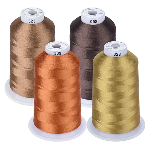 Simthread Maschinenstickgarn 5000M Spulen Set Polyester Stickgarn für Babylock, Bernette, Janome, Kenmore, Singer, W6 N 5000 Stickmaschine und Nähmaschine (4 Braun) von Simthread