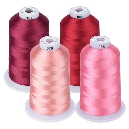 Simthread Maschinenstickgarn 5000M Spulen Set Polyester Stickgarn für Babylock, Janome, Kenmore, Singer, W6 N Stickereimaschine (4 Rosa) von Simthread