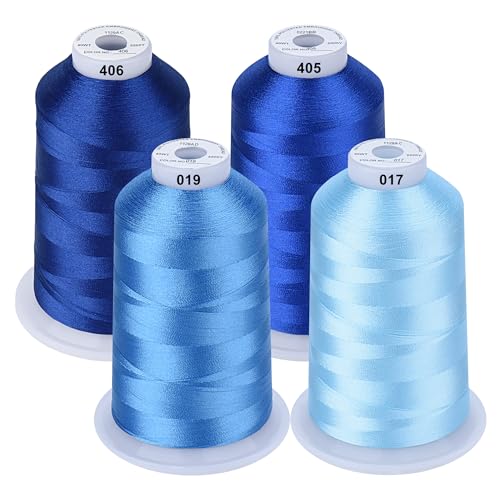 Simthread Maschinenstickgarn 5000M Spulen Set Polyester Stickgarn für Brother, Babylock, Bernette, Janome, Kenmore, Singer, W6 N 5000 Stickmaschine und Nähmaschine (4 Blau) von Simthread