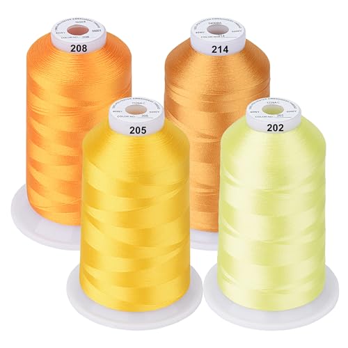 Simthread Maschinenstickgarn 5000M Spulen Set Polyester Stickgarn für Babylock, Janome, Kenmore, Singer, W6 N Stickereimaschine (4 Gelb) von Simthread