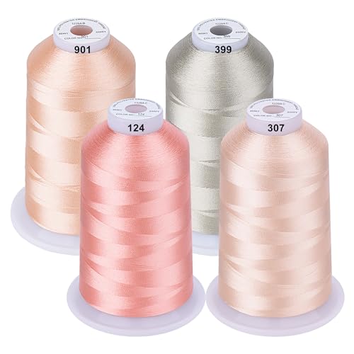 Simthread Maschinenstickgarn 5000M Spulen Set Polyester Stickgarn für Brother, Babylock, Janome, Kenmore, Singer, W6 N Stickereimaschine (4 Hautfarben) von Simthread