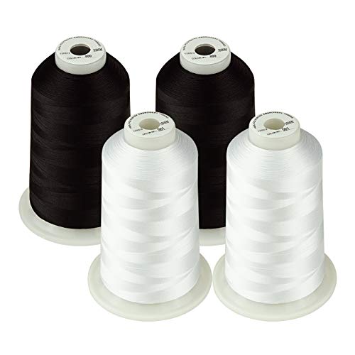 Simthread Maschinenstickgarn 5000M Spulen Set Polyester Stickgarn für Stickmaschine und Nähmaschine (2 Weiß & 2 Schwarz) von Simthread