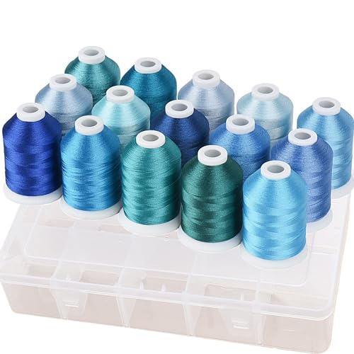 Simthread Maschinenstickgarn mit Aufbewahrungsbox, Polyester, 15 Spulen, Set für Stickerei, Nähmaschine (blau) von Simthread
