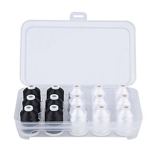 Simthread Maschinenstickgarn mit Aufbewahrungsbox Polyester 15 Spulen Set für Stickerei Nähmaschine (9 Weiß 6 Schwarz) von Simthread