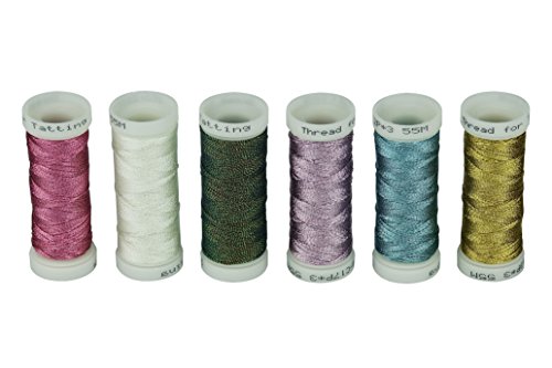 Simthread Metallisches Strickfaden für Gewebt Stricken Handarbeit Bördeln - 6 Basis Farben, 50 Meter/Spule von Simthread
