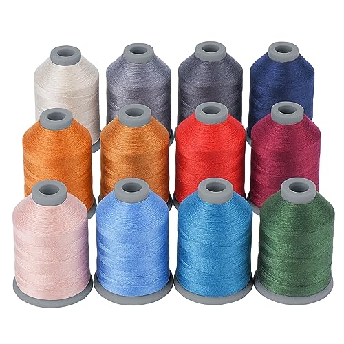 Simthread Nähgarn für alle Zwecke, 12 Spulen Größe 40D/2 Polyesterfaden zum Nähen, Quilten und Nähmaschine – praktisches Polyester-Nähgarn für Nähmaschine (12 Farben) von Simthread