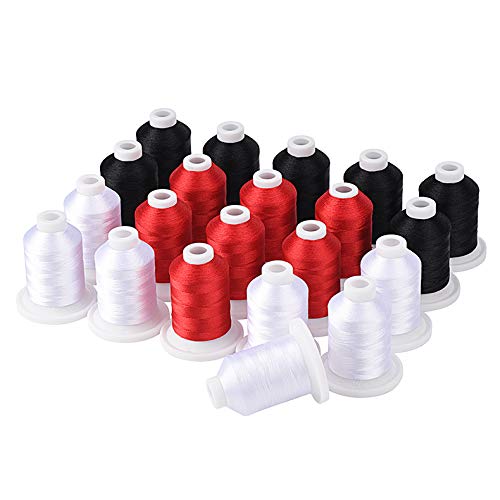 Simthread Polyester Maschinen Stickgarn, 800Y, 21 Schnappen Spulen, Schwarz, Weiß und Rot, für professionelles Stickdesign von Simthread